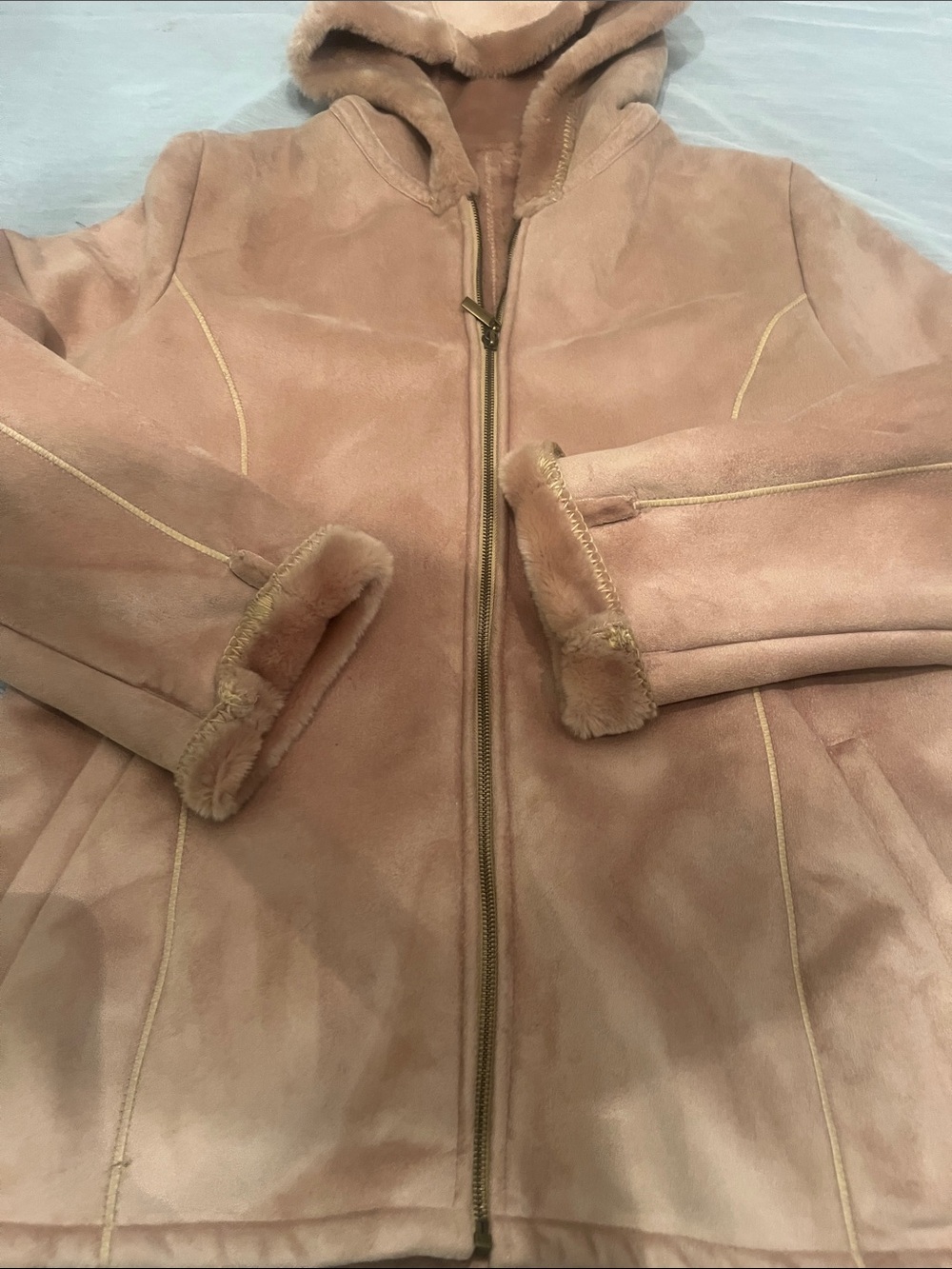 Marvin Richards Blush Faux-Suede Hooded Teddy Jacket